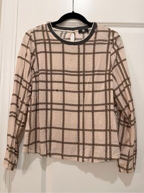 RIANI Beige Grid-Chain Long Sleeve Top